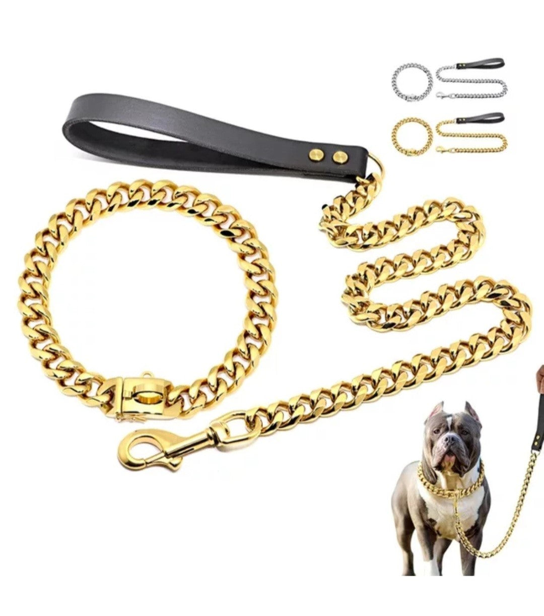 Unleash The Ultimate Style Statement: Luxury Gold Cuban Link Collar and Leash Set for Your Furry BFF"