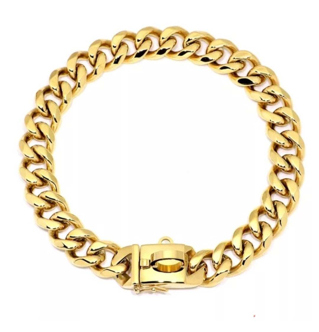 Unleash The Ultimate Style Statement: Luxury Gold Cuban Link Collar and Leash Set for Your Furry BFF"