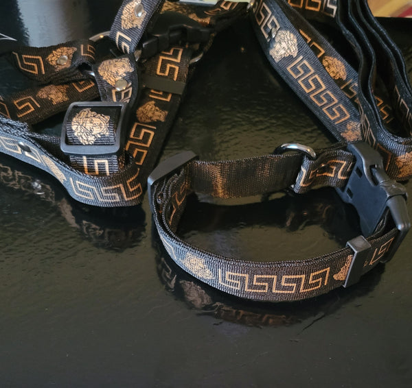 Pupsace Luxury Inspired Versace Collar Harness & Leash Set