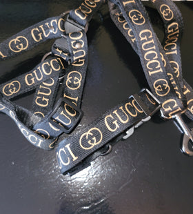 Pupcci Luxury Inspired GG Collar Harness & Leash trio