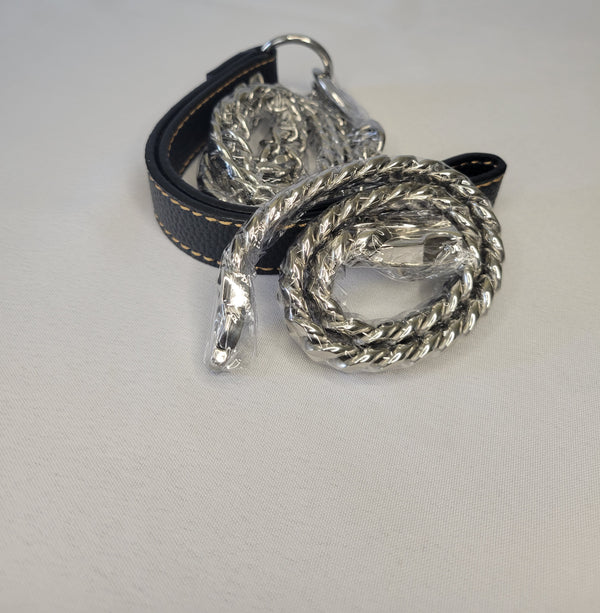 Silver-Cuban Link Collar and Leash Set