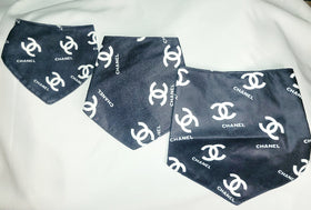 Chic and Elegant: Luxury Inspired Chewnel Dog Bandana in Classic Black and White for Your Fashionable Pup