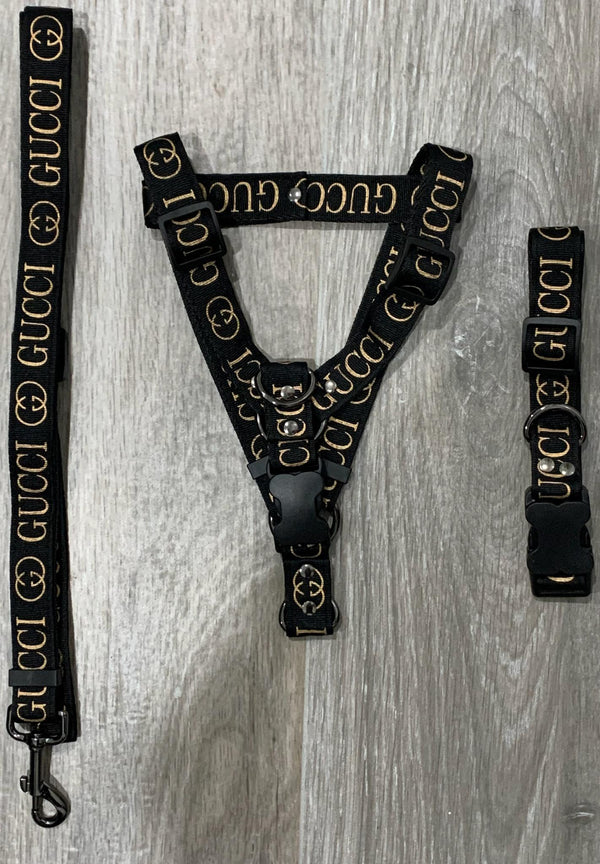 Pupcci Luxury Inspired GG Collar Harness & Leash trio